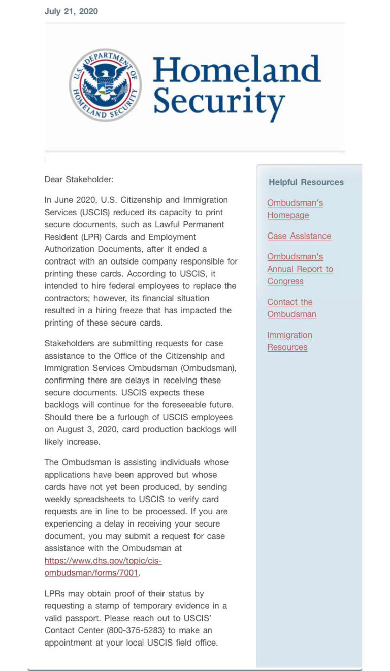 USCIS Experiences Long Delays in Printing Green Card and EAD Cards Donoso & Partners, LLC