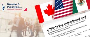 Covid 19 Vaccination Record Card, with Canada, US and Mexico Flag