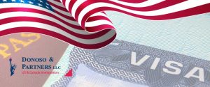 US Flag and Visa document
