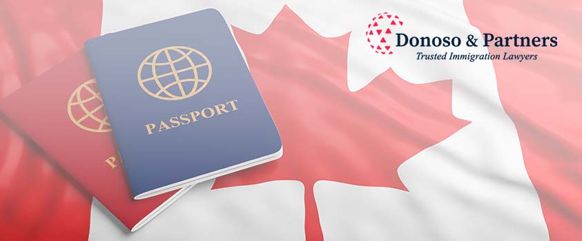 Canadian flag and passports books
