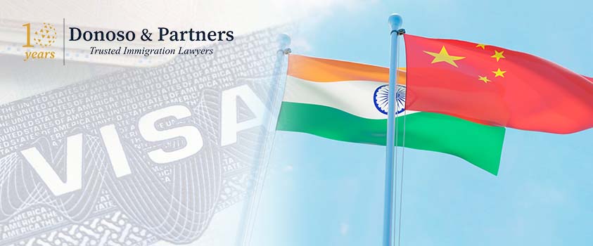 India and China Flag with VISA